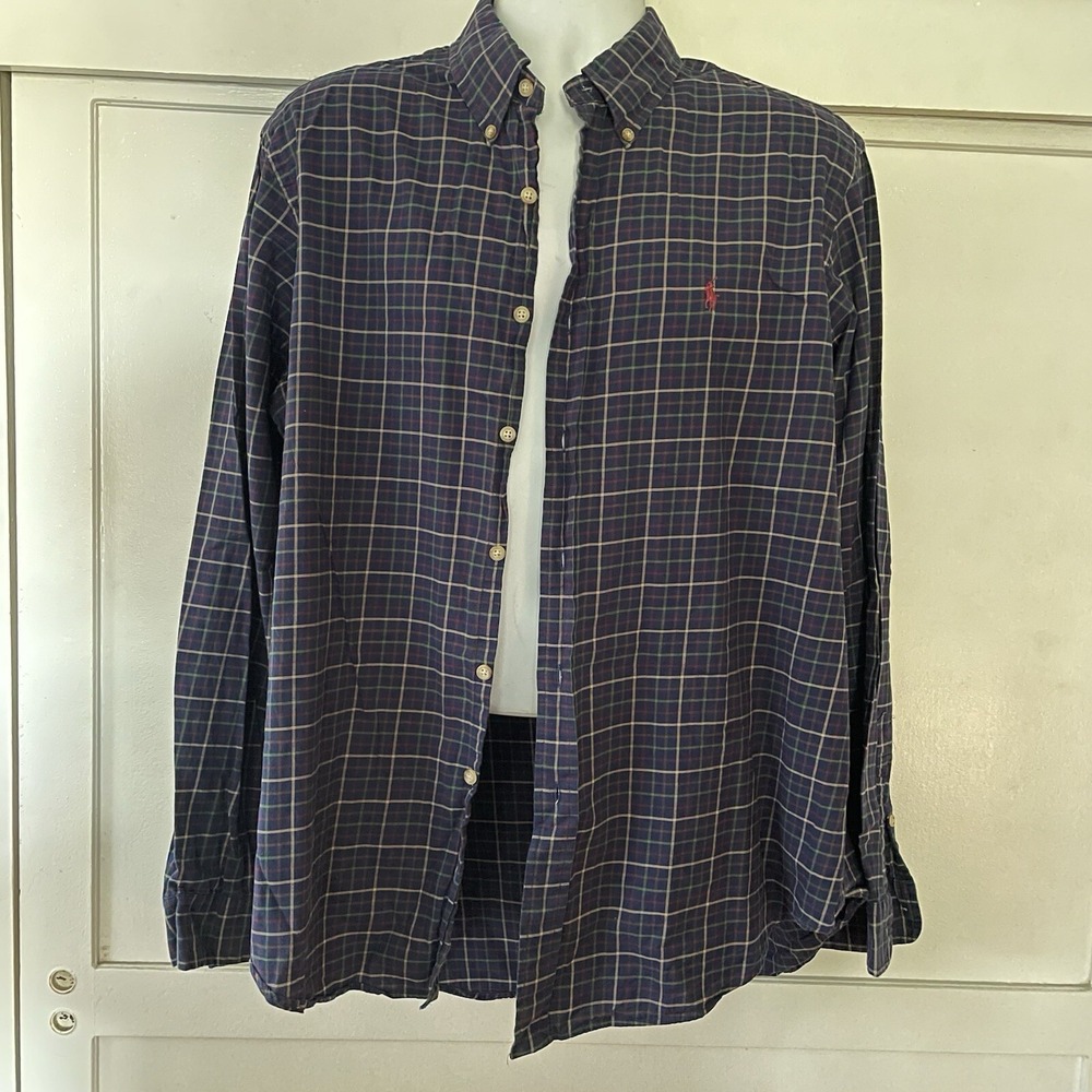 Ralph Lauren Shirt Mens XL Multicolor Blue Plaid pink Pony Button Down
